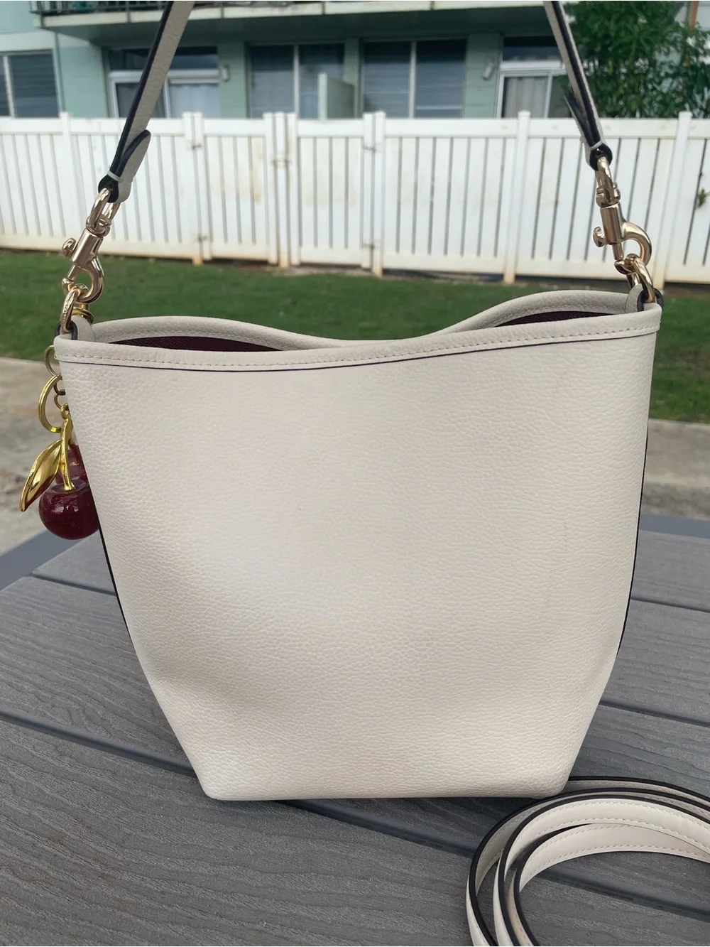 Coach Cream Pebbled Leather Shoulder Bucket Bag